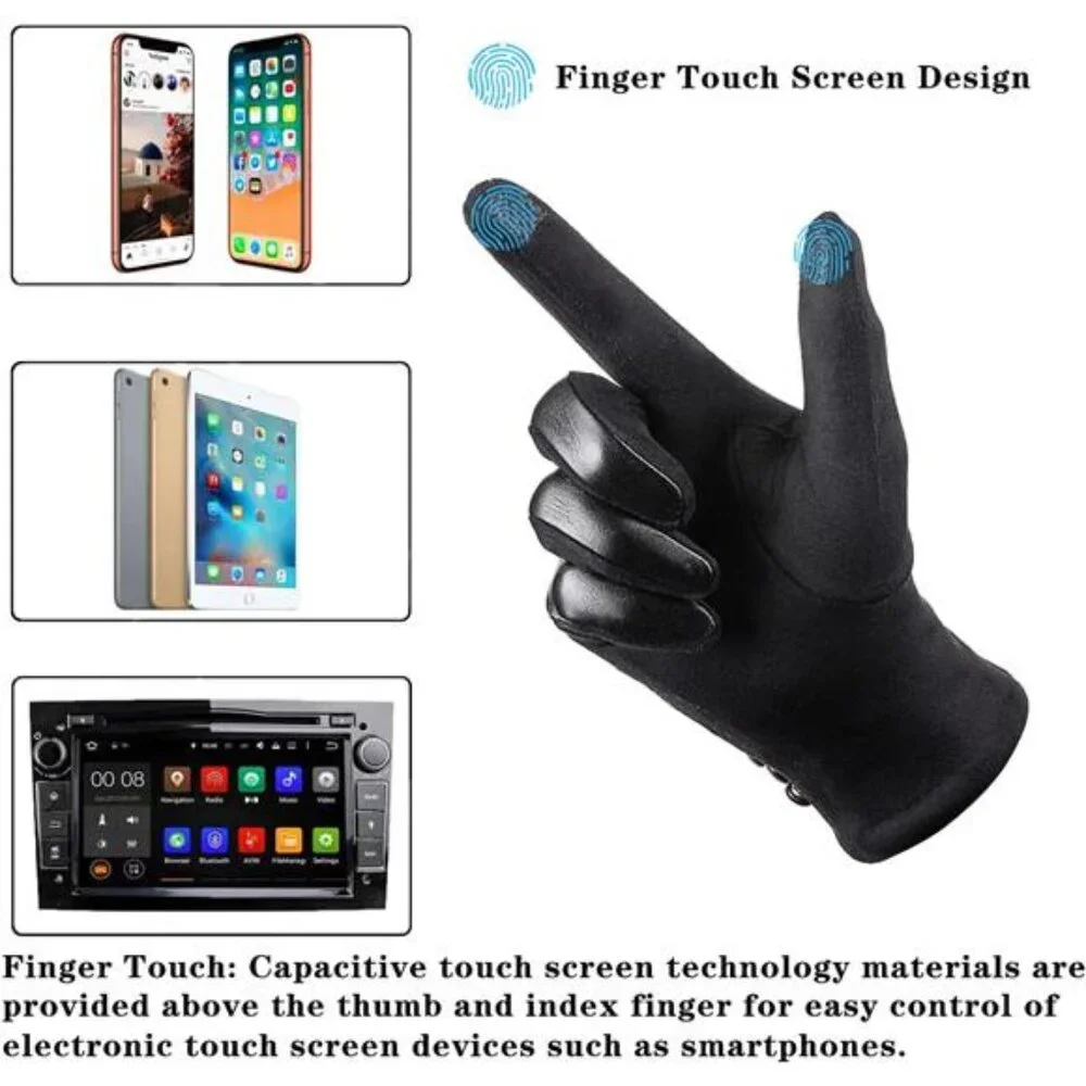 Women's Winter Fashion Leather Gloves Touch Screen Wool Lined Suede Gloves